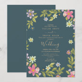 Faire-part de mariage Magnolia sarcelle (Devant / Derrière)