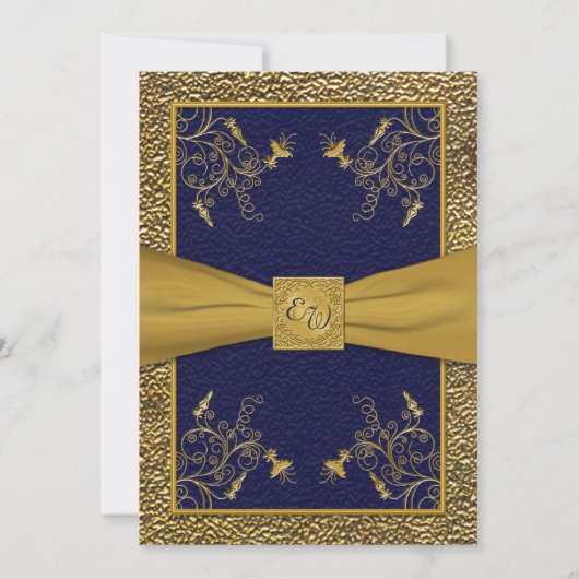 Faire-part de mariage Majestic Navy et Gold Monogr (Devant)