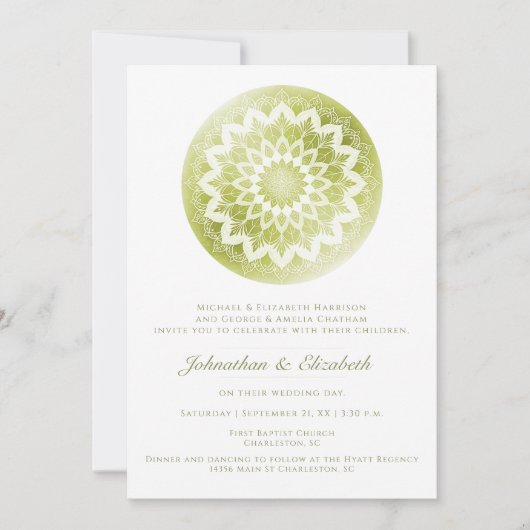 Faire-part de mariage Mandala à dentelle verte (Devant)