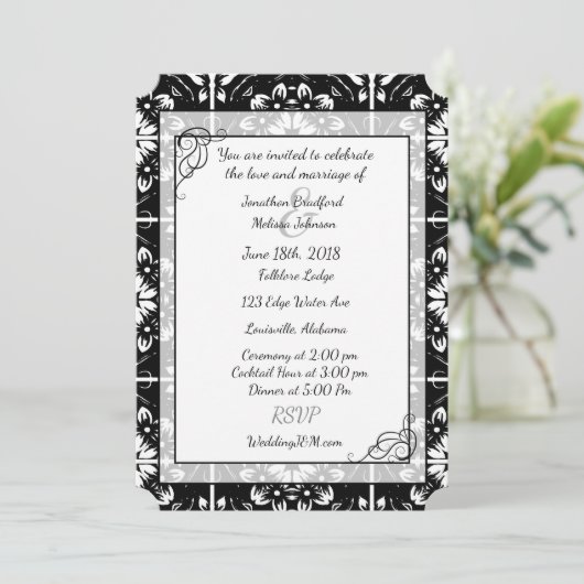 Faire-part de mariage Mandala fractionnée noire et (Debout devant)