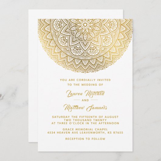 Faire-part de mariage Mandala Gold (Devant / Derrière)
