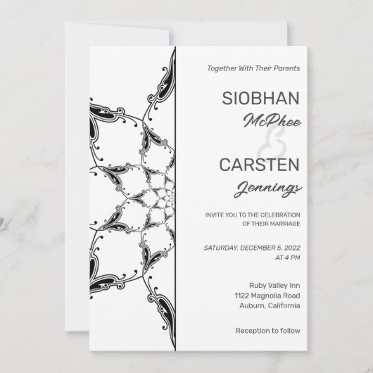 Faire-part de mariage Mandala noir (Devant)