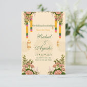 Faire-part de mariage Mandap avec guirlande floral (Debout devant)