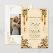 Faire-part de mariage Mandap avec guirlande floral (Devant / Derrière)