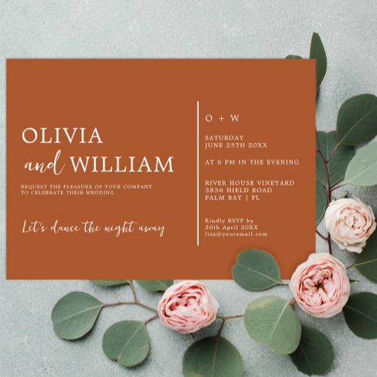 Faire-part de mariage manuscrite orange brûlé