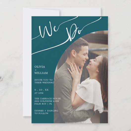 Faire-part de mariage manuscrite turquoise à deux (Devant)