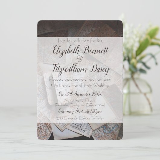 Faire-part de mariage Maps vintages (Debout devant)