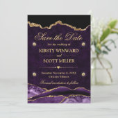 Faire-part de mariage Marbre Agate Paillettes Viol (Debout devant)