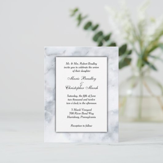 Faire-part de mariage Marbre blanc classique (Debout devant)