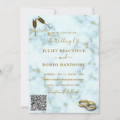 Faire-part de mariage Marbre blanc or avec code QR (Devant)