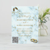 Faire-part de mariage Marbre blanc or avec code QR (Debout devant)