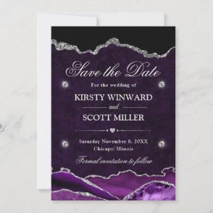 Faire-part de mariage Marbre d'agate pailleté viol