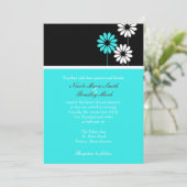 Faire-part de mariage marguerite noir et turquoise (Debout devant)