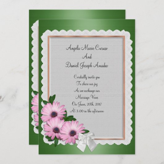 Faire-part de mariage Marguerite violette sur sati (Devant / Derrière)