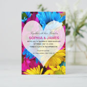 Faire-part de mariage marguerites coeur fleuri col (Debout devant)