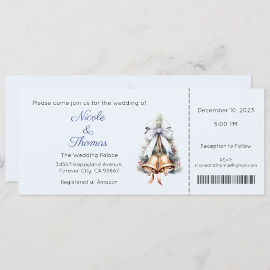 Faire-part de mariage, Mariage d'hiver, Noël (Devant / Derrière)