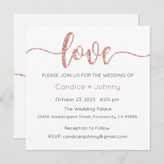 Faire-part de mariage, Mariage fixe, Amour (Devant / Derrière)