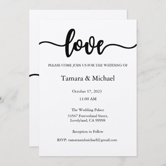 Faire-part de mariage, Mariage fixe, Amour (Devant / Derrière)