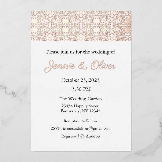 Faire-part de mariage, Mariage fixe, huile, dentel (Recto)