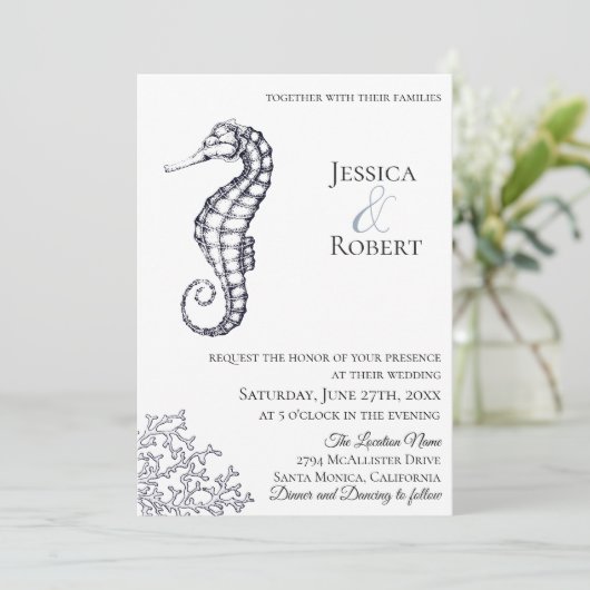 Faire-part de mariage marin marine (Debout devant)