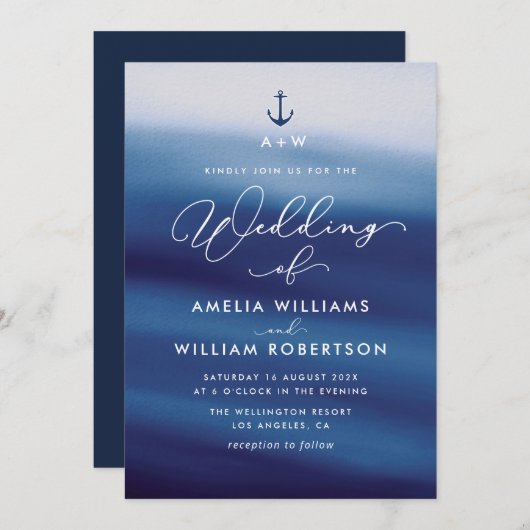 faire-part de mariage marine bleu (Devant / Derrière)