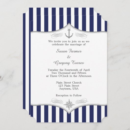 Faire-part de mariage marine bleu gris (Devant / Derrière)