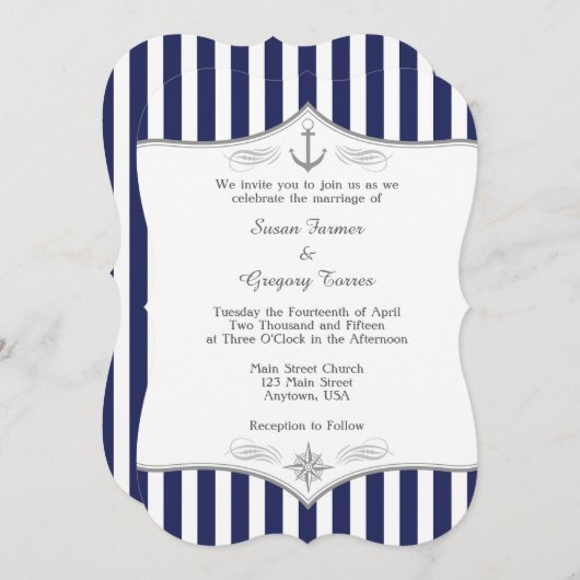 Faire-part de mariage marine bleu gris (Devant / Derrière)