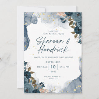 Faire-part de mariage Marine Encre d'alcool Floral