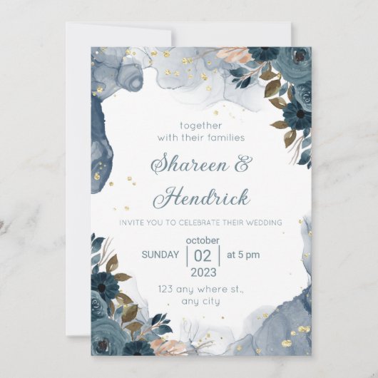 Faire-part de mariage Marine Encre d'alcool Flore (Devant)