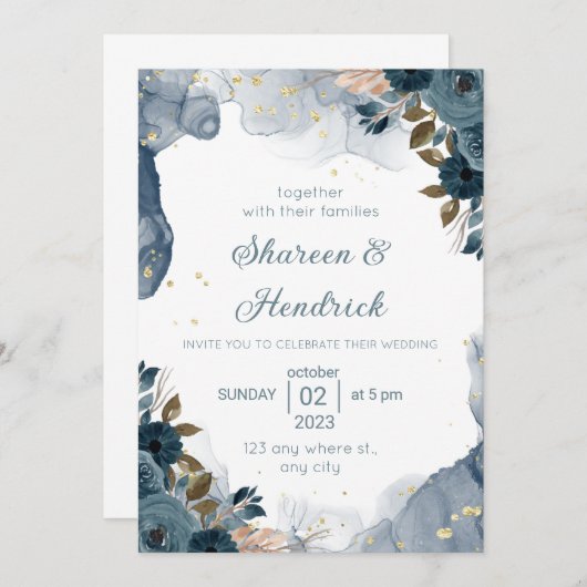 Faire-part de mariage Marine Encre d'alcool Flore (Devant / Derrière)