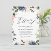 faire-part de mariage marine et roses roses rousse (Debout devant)