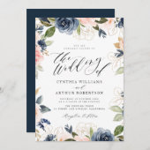 faire-part de mariage marine et roses roses rousse (Devant / Derrière)