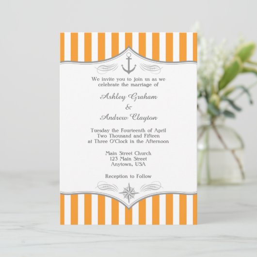 Faire-part de mariage marine gris-blanc orange (Debout devant)