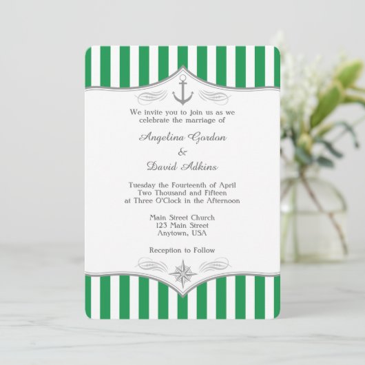 Faire-part de mariage marine gris blanc vert (Debout devant)