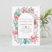 Faire-part de mariage maritime turquoise et corail (Debout devant)
