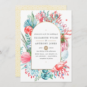 Faire-part de mariage maritime turquoise et corail