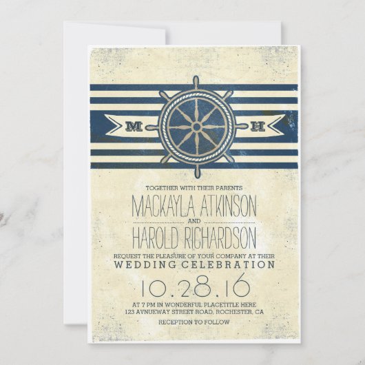faire-part de mariage maritime vintage (Devant)