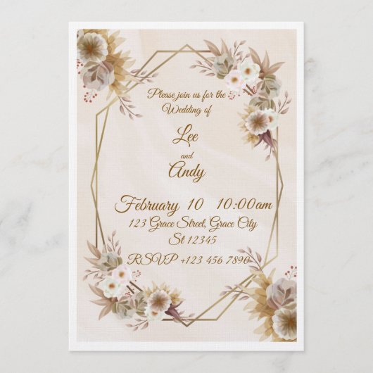 Faire-part de mariage marron et beige (Devant)