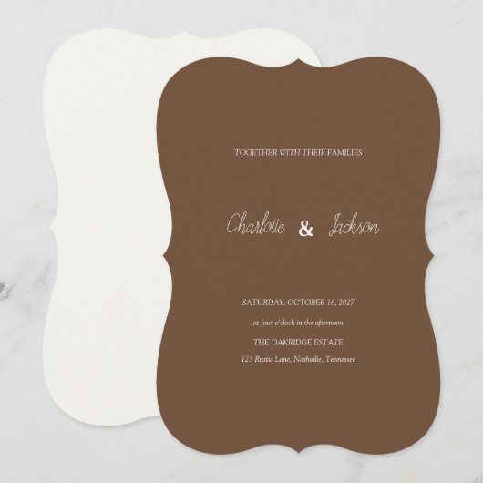 Faire-part de mariage marron mocha rustique (Devant / Derrière)