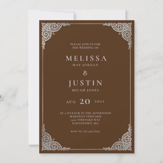 Faire-part de mariage marron moderne et simple (Devant)
