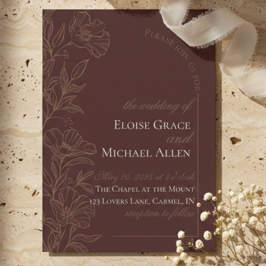 Faire-part de mariage marron mousse simple moderne