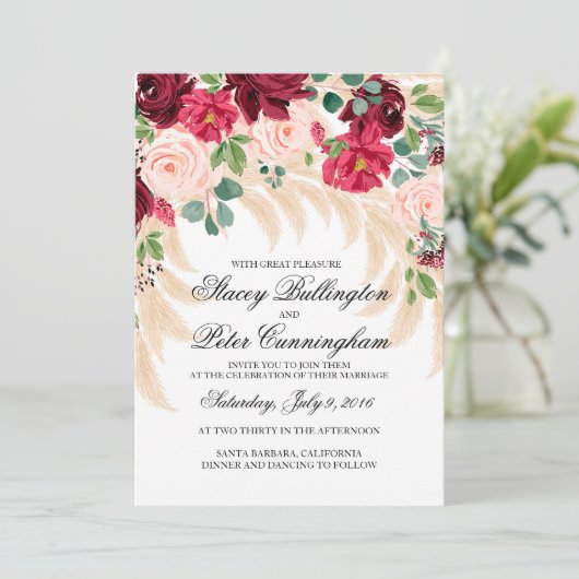 Faire-part de mariage Marsala peony rose pampas he (Debout devant)