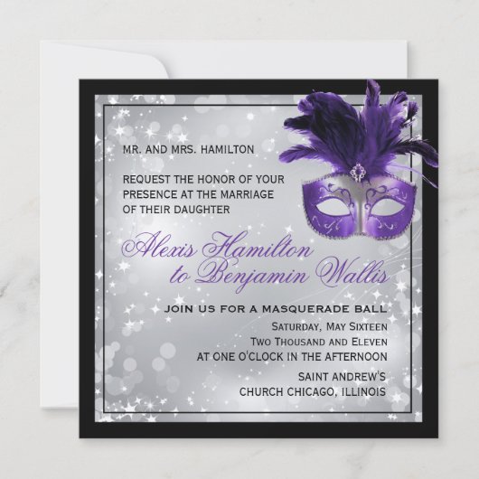 Faire-part de mariage mascarade (Devant)
