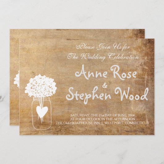 Faire-part de mariage Mason en toile simple (Devant / Derrière)