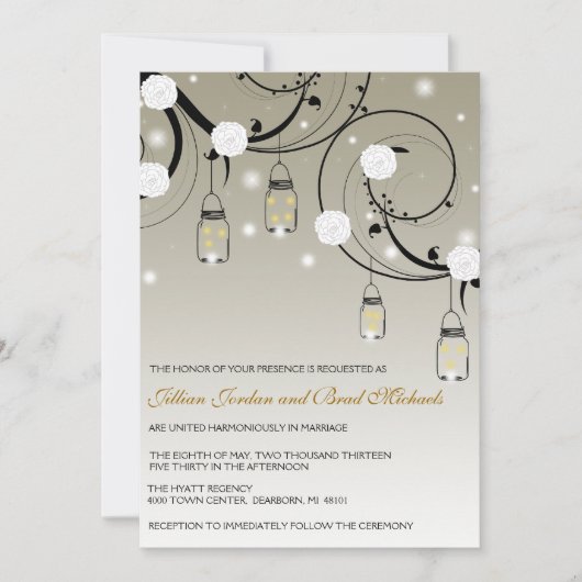 Faire-part de mariage Mason Jar et Fireflies (Devant)
