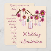 Faire-part de mariage Mason Jars aux fleurs roses (Devant / Derrière)