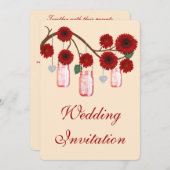 Faire-part de mariage Mason Jars aux fleurs rouges (Devant / Derrière)