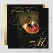 Faire-part de mariage Masquerade Mask Gold (Devant / Derrière)
