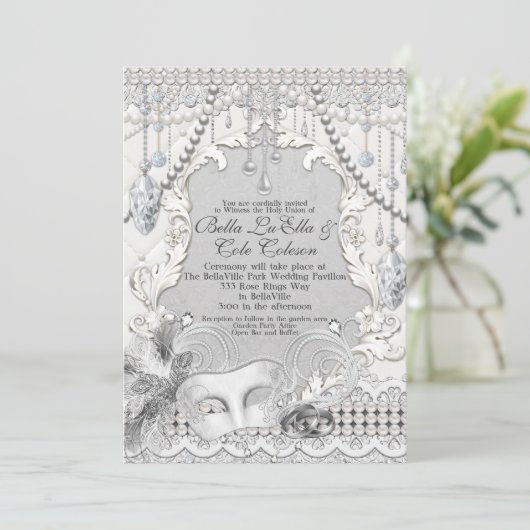 Faire-part de mariage Masquerade Pearl Diamond Bli (Debout devant)
