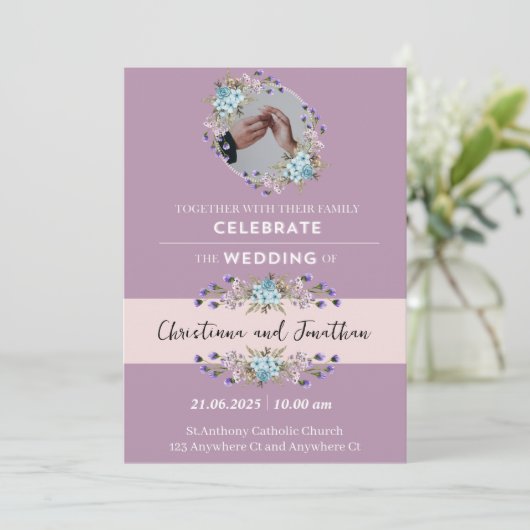 Faire-part de mariage mauve (Debout devant)